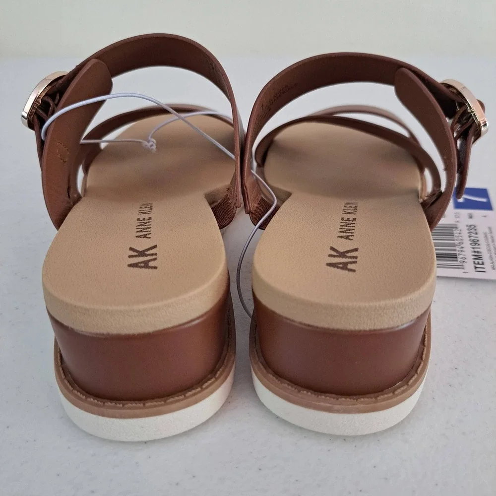 Anne Klein‎ AKLALASA Wedge Sandal Womens 7 Cognac New iFlex Platform 1242-629